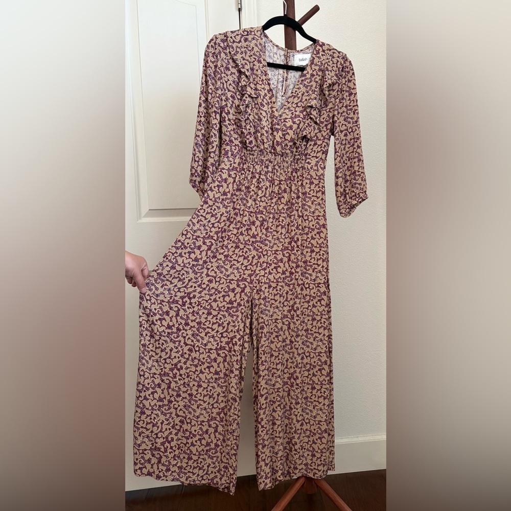 ba&sh burgundy and Camel Patterned Jumpsuit